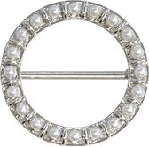 Fako Bijoux® - Sjaalklem - Sjaal Klem - Sjaal Ring - Ring Met Parels - Ø 37mm - Zilverkleurig