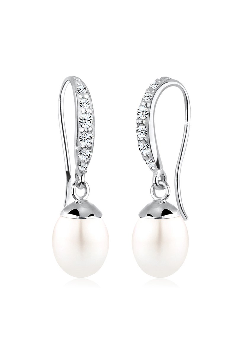 Elli - Oorbellen - Dames Zoetwater Gekweekte Parels met Kristallen in 925 Sterling Zilver - Dames