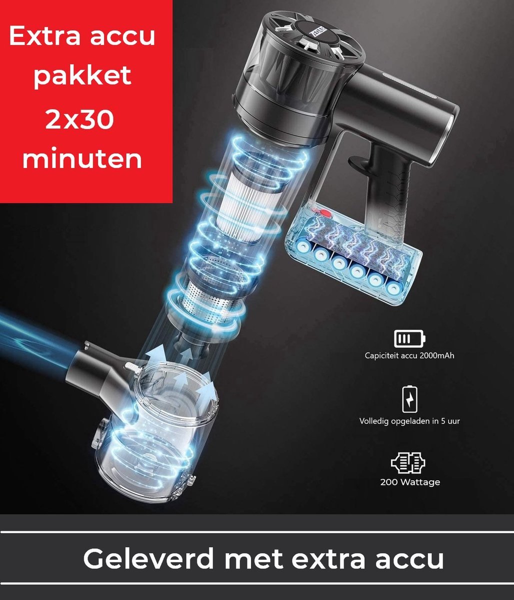 Zedar S600+ Steelstofzuiger draadloos met 4 verschillende opzetstukken - Draadloze stofzuiger - zonder zak op accu- Vacuum cleaner — afbeelding 7