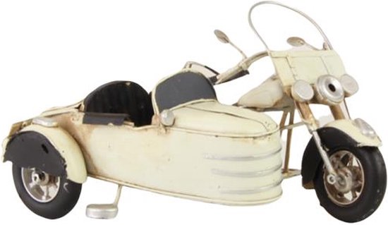 Tinnen model - Motorfiets met zijspan - Witte motor - 11,2 cm hoog