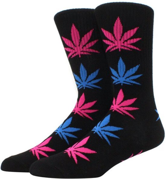 Wietsokken - Cannabissokken - Wiet - Cannabis - blauw-roze - Unisex sokken - Maat 36-45