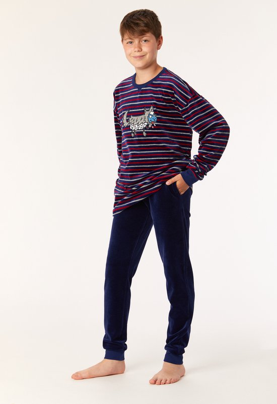 Woody pyjama velours garçon/homme - rayures multicolores - mouton -  222-2-QPI- V/930 -... | bol.com