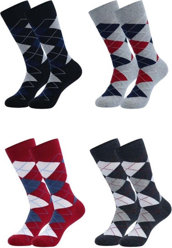 ASTRADAVI Socks Collection - Sokken - 4 Paar - Premium Katoenen Normale Sokken - 40/46 - Geruit - Zwart, Donker Grijs, Light Grijs, Bordeaux