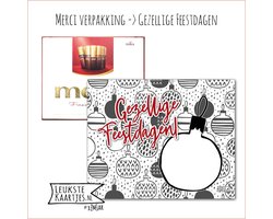KaartKadootje Merci -> Feestdagen - No:05 (Merci Chocolade - Kerst - Gezellige Feestdagen - Zwart/Wit Kerstballen met schrijfruimte) - LeuksteKaartjes.nl by xMar