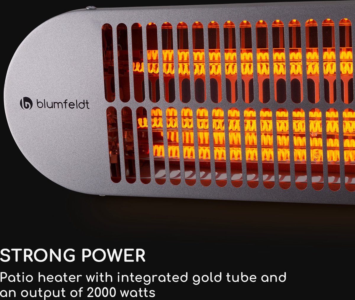 Blumfeldt Blum Gold Bar 2000 Swing heater - Infrarood terrasverwarmer met afstandsbediening - Wand- of plafondmontage - 2000 W - Geschikt voor buiten - Zilver – foto 8
