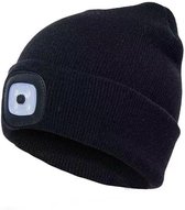 Zwarte herlaadbare LED BEANIE MUTS met wit licht vooraan , uw garantie voor veiligheid en comfort