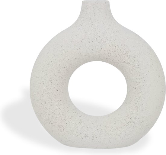 Indore Home - Donut Vaas Hol - Rond Medium - Bloemenvaas - Nordic - Woonkamer Decoratie - Vaas Wit - 18 cm