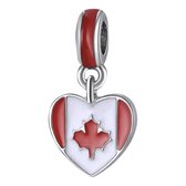 Reizen - Zilveren bedels - Bedel Canada | Hart vlag Canada | 925 Sterling Zilver - Geschikt voor alle merken - Met 925 Zilver Certificaat - In Leuke cadeauverpakking - Moederdag