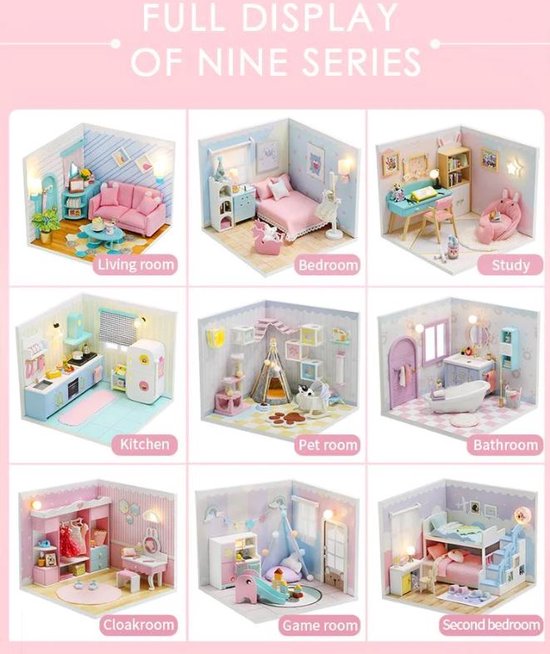 Unieke DIY Villa 9 in 1 - DIY House Miniatuur Bouwpakket / modelbouw / Voordeelpakket van 9 huisjes
