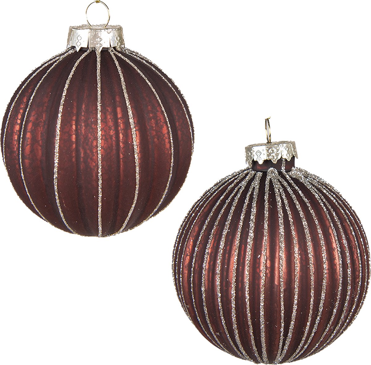Clayre & Eef Kerstballen set van 2 Ø 8 cm Rood Glas Kerstdecoratie Kerstversiering Kerstboomversiering