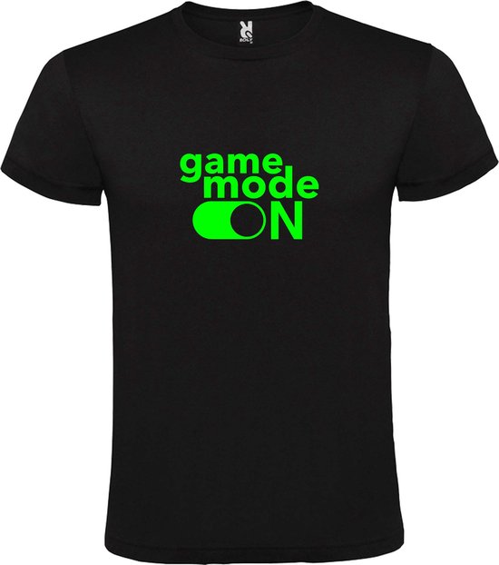 Zwart T-Shirt met “ Game Mode On “ afbeelding Neon Groen Size L