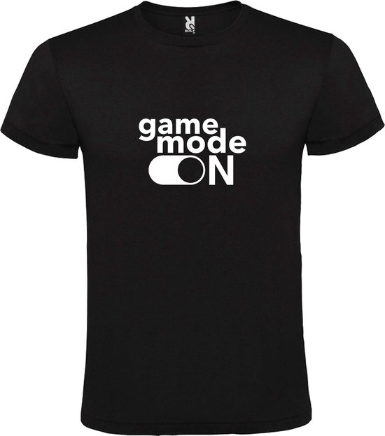 Zwart T-Shirt met “ Game Mode On “ afbeelding Wit Size S