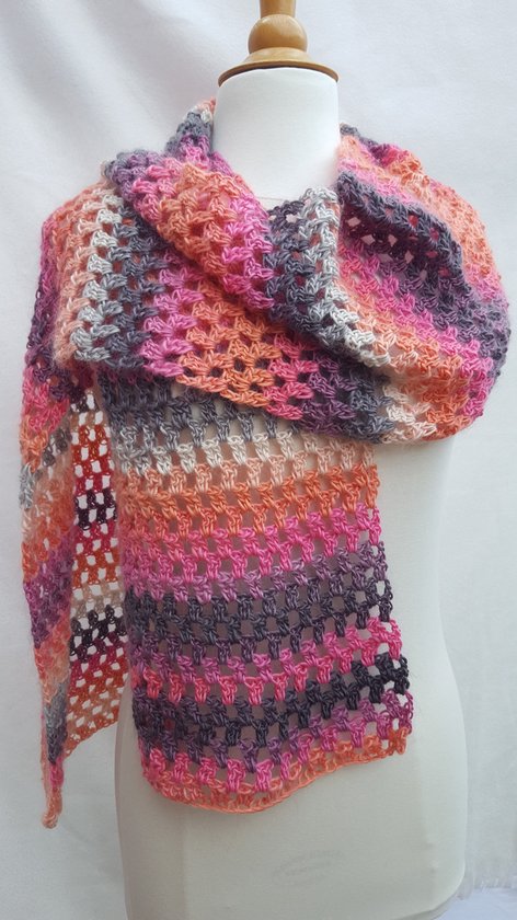 Sjaal luchtig met gaatjes gehaakte sjaal in zalmroze roze grijs handgemaakt  | bol.com