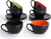 Miamio - kleurrijke cappucinoset - 6 tassen/koppen 175ml + schotels + staander