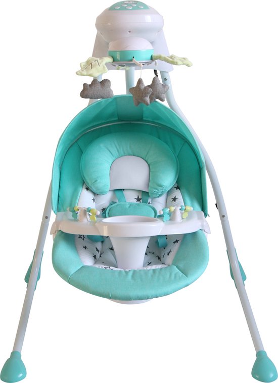 Elektrisch babyschommelstoel en ligstoel- wipstoel met muziek & muggennet GROEN