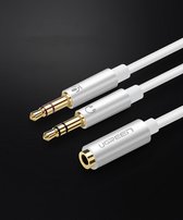 UGREEN AV140 AUX audio splitter koptelefoon + microfoon naar 3.5mm mini jack kabel, 28cm, ABS (wit)