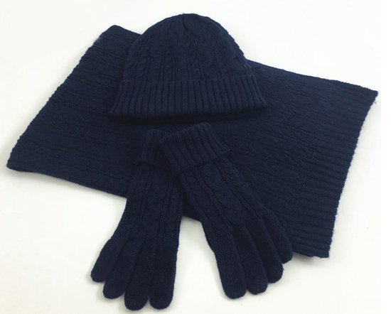 Gebreide Winterset Dames sjaal, muts, handschoenen - Navy/Donkerblauw |  bol.com