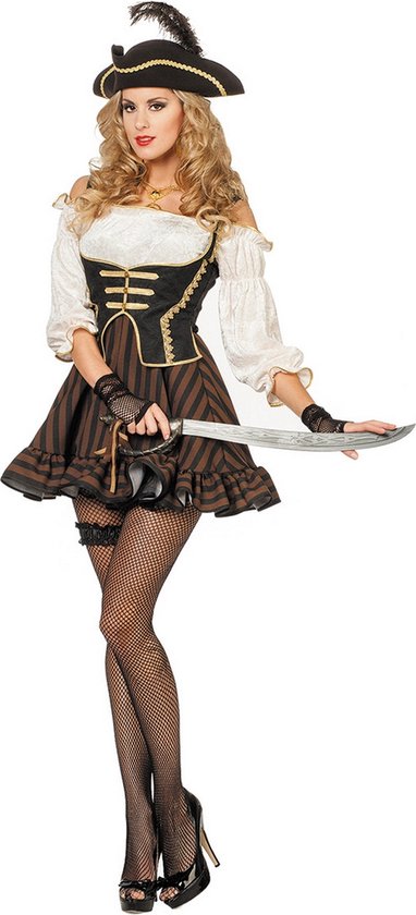Wilbers & Wilbers - Piraat & Viking Kostuum - Pirate Bruin Dutch Delight Jurk Vrouw - Bruin - Maat 48 - Carnavalskleding - Verkleedkleding