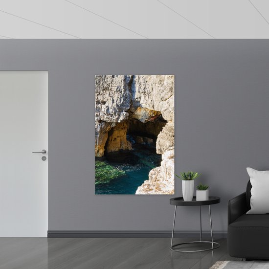 Vlag - Lage Grot met Helder Blauw Water - 100x150 cm Foto op Polyester Vlag