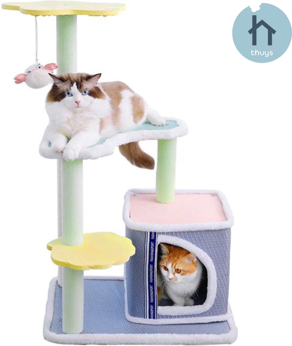 Krabpaal voor Katten - Met Interactieve Balletjes & Gratis kattenspeeltje - Krabmeubel - Kattenboom - Kattenklimrek - Multikleur