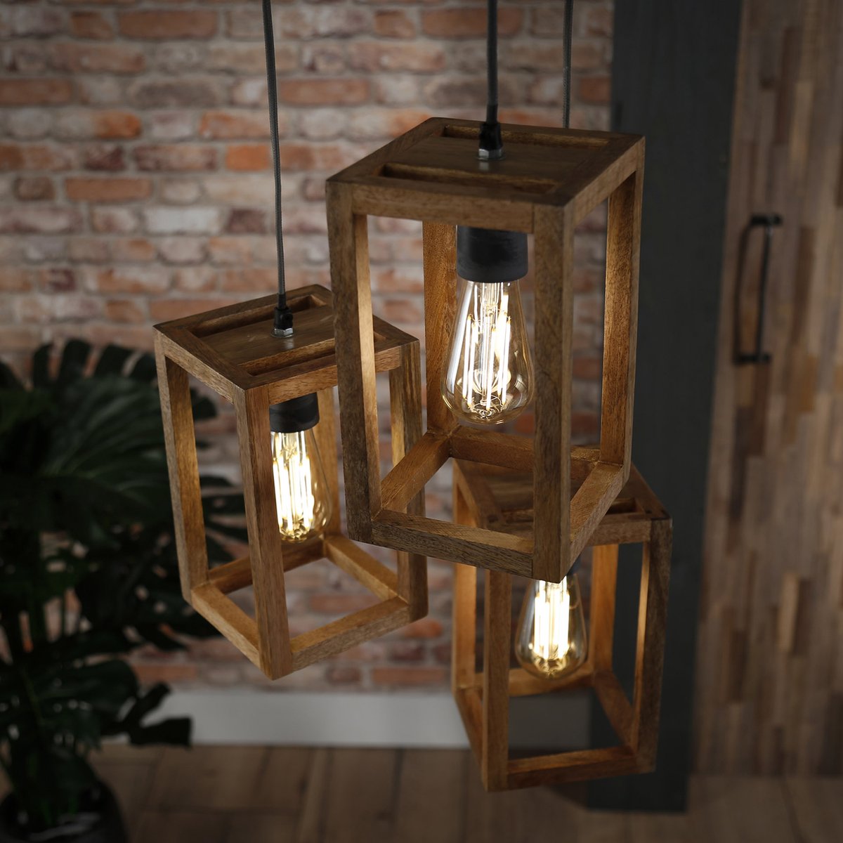 AnLi Style Hanglamp 3x houten frame getrapt