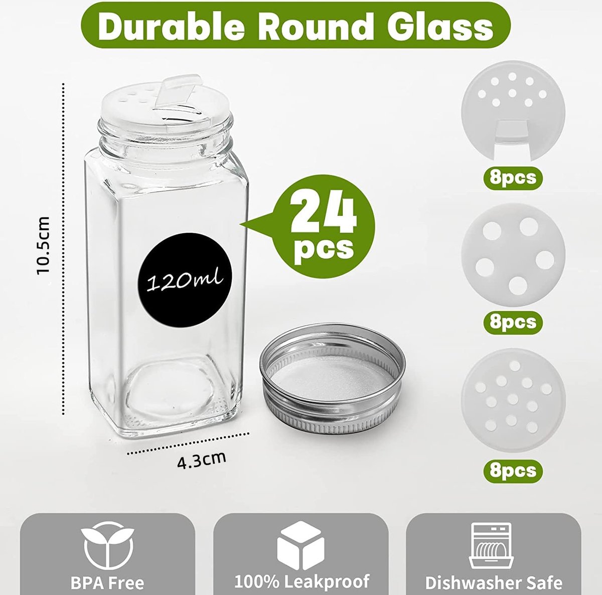 Withosent Spice Jars, Round Set of 24, 100 ml, Glass Spice Shaker with Screw Cap, for Spice Storage with Sprinkler, Labels, Funnel, Brush Withosent Spice Jars, Round Set of 24, 100 ml, Glass Spice Shaker with Screw Cap, for Spice Storage with Sprinkler, Labels, Funnel, Brush
