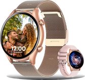 Smartwatch Dames Rosé Goud - iOS en Android - Smartwatches HD Touchscreen - Met Extra Roze Band - Techrie
