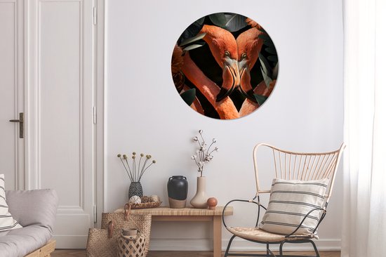 WallCircle - Stickers muraux - Cercle Papier Peint - Flamingo - Feuilles - Fleurs - 100x100 cm - Cercle Mural - Auto Adhésif - Sticker Papier Peint Rond XXL