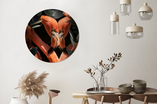 WallCircle - Stickers muraux - Cercle Papier Peint - Flamingo - Feuilles - Fleurs - 100x100 cm - Cercle Mural - Auto Adhésif - Sticker Papier Peint Rond XXL