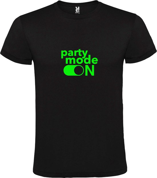 Foto: Zwart t shirt met party mode on afbeelding neon groen size l