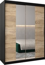 InspireMe - Kledingkast met 2 schuifdeuren, Modern-stijl, Kledingkast met planken (BxHxD): 150x200x62 - TORM I 150 Zwart Mat + Sonoma Eik