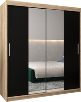 InspireMe - Kledingkast met 2 schuifdeuren, Modern-stijl, Kledingkast met planken (BxHxD): 180x200x62 - TORM I 180 Sonoma Eik + Zwart Mat
