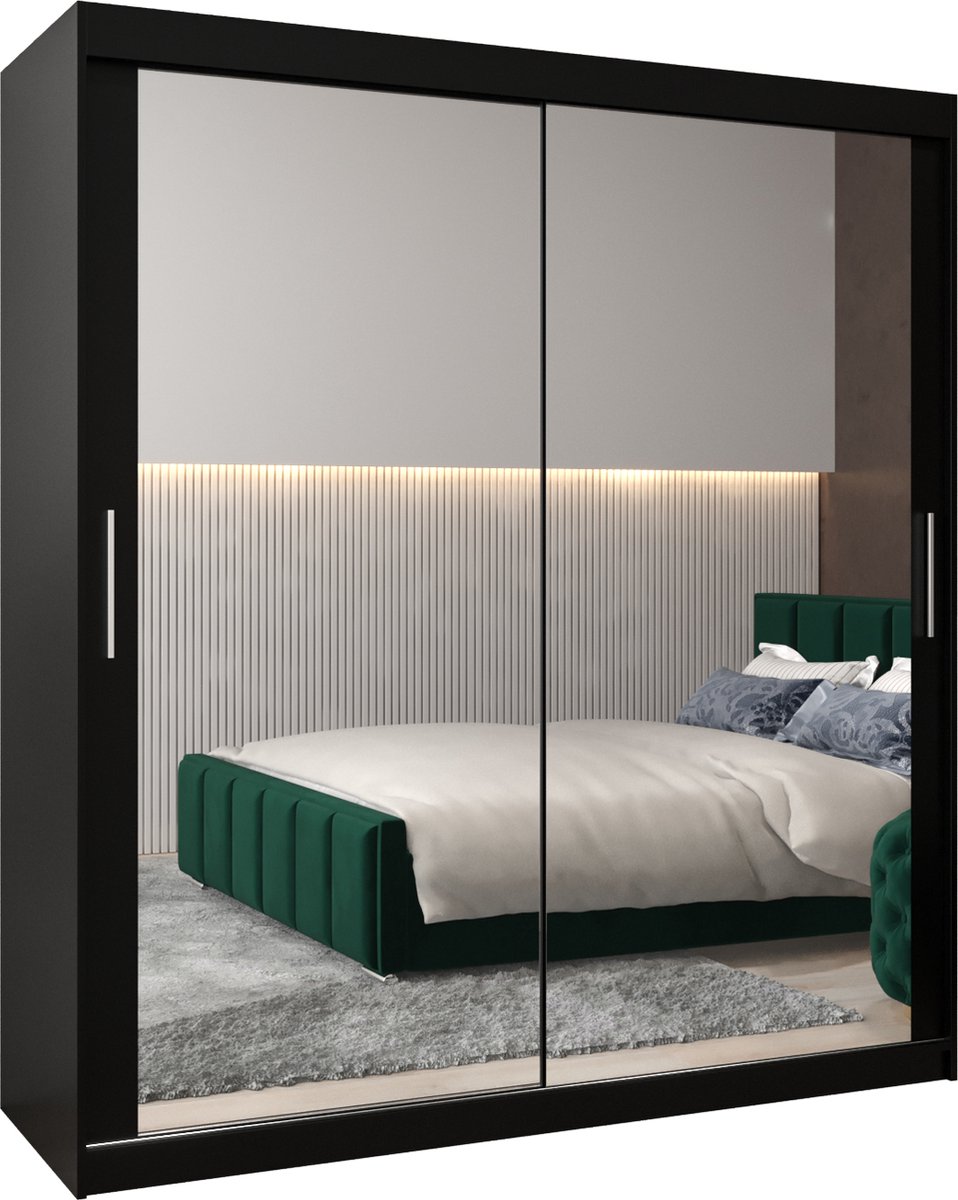 InspireME Kledingkast met 2 schuifdeuren, Modern-stijl, Kledingkast met planken (BxHxD): 180x200x62 - TORM III 180 Zwart Mat