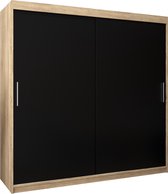 InspireMe - Kledingkast met 2 schuifdeuren, Modern-stijl, Kledingkast met planken (BxHxD): 200x200x62 - TORM 200 Sonoma Eik + Zwart Mat