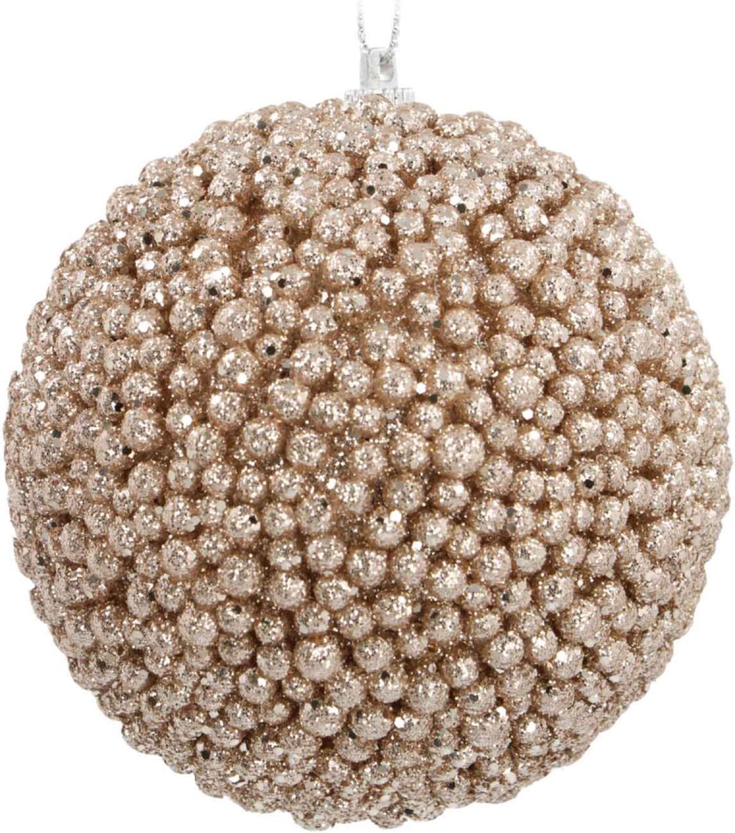 Oneiro's luxe Kerstbal met kraaltjes | Champagne | 8 cm - kerstbal - luxe verpakking – kerstcollectie – kerstdecoratie – kerstboomhanger – kerstversiering