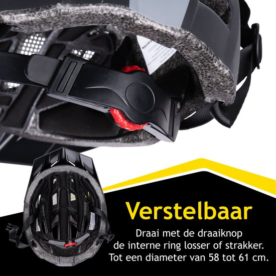 Casque de vélo Dunlop - Réglable de 58 à 61 CM - Taille L - avec LED- Siècle des Lumières - Mode 3 lumières - Zwart
