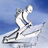 Sleutelhanger Ski springer - Wintersport - Skistokken - Skiën - Skisprong - Sport - Zilver