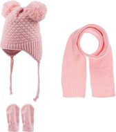 Kitti 3-Delig Winter Set | Muts (Beanie) met Fleecevoering - Sjaal - Handschoenen | 0-18 Maanden Baby Meisjes | K22150-04-03 | Rose Pink