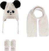 Kitti 3-Delig Winter Set | Muts (Beanie) met Fleecevoering - Sjaal - Handschoenen | 0-18 Maanden Baby Jongens | K22150-06-01 | Cream