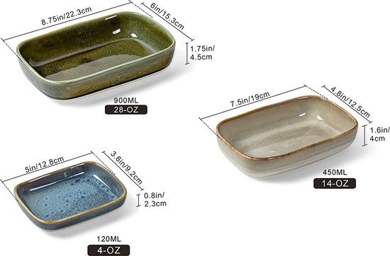 Swuut Braadschalen Set voor Oven 33 x 23,5 cm 13x9 inch, 4000ml Porselein Bakvormen, Keramische Bakvormen 3 stks Set, Keuken Rechthoekige Diepe Lasagne Pannen met Handvat