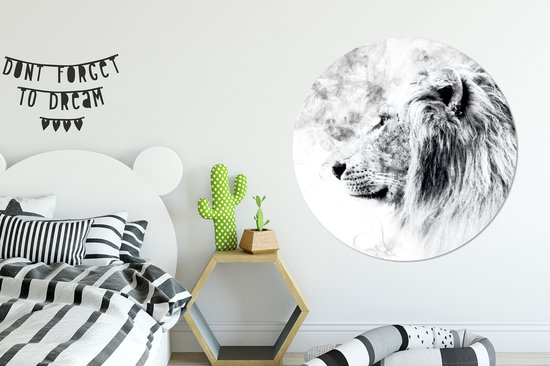 Papier peint Cercle - Lion - Zwart - Wit - Ligne - ⌀ 120 cm XXL