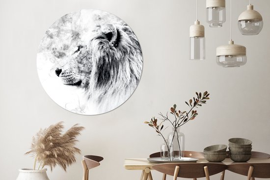 Papier peint Cercle - Lion - Zwart - Wit - Ligne - ⌀ 120 cm XXL