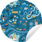 WallCircle - Muurstickers - Behangcirkel - Kinderen - Auto - Dieren - Blauw - ⌀ 30 cm - Muurcirkel - Zelfklevend - Ronde Behangsticker