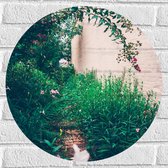 WallClassics - Muursticker Cirkel - Hangende Roze Bloemen - 50x50 cm Foto op Muursticker
