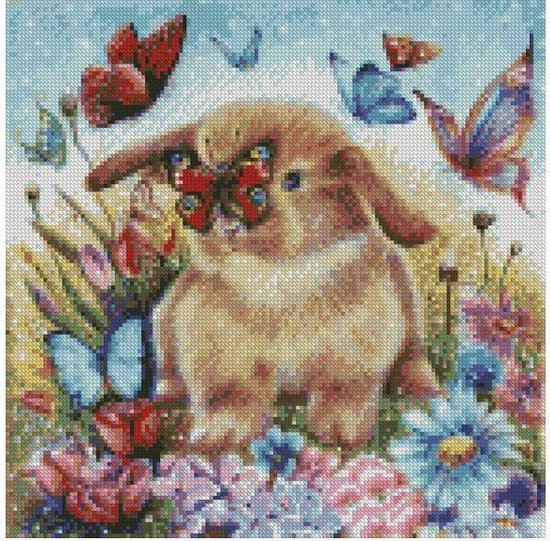 Diamond-Painting-wenskaart, 16 cm x 16 cm, 370 g/m², inclusief envelop en gereedschap, blauwe paaseieren in nest