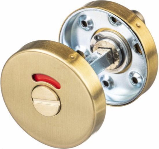 Mat gouden toiletdeurknop met vrij/bezet indicator (rood).