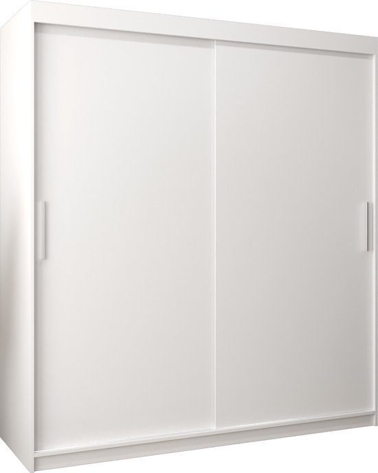InspireMe - Kledingkast met 2 schuifdeuren, Modern-stijl, Kledingkast met planken (BxHxD): 180x200x62 - TORM 180 Wit Mat