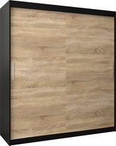 InspireMe - Kledingkast met 2 schuifdeuren, Modern-stijl, Kledingkast met planken (BxHxD): 180x200x62 - TORM 180 Zwart Mat + Sonoma Eik