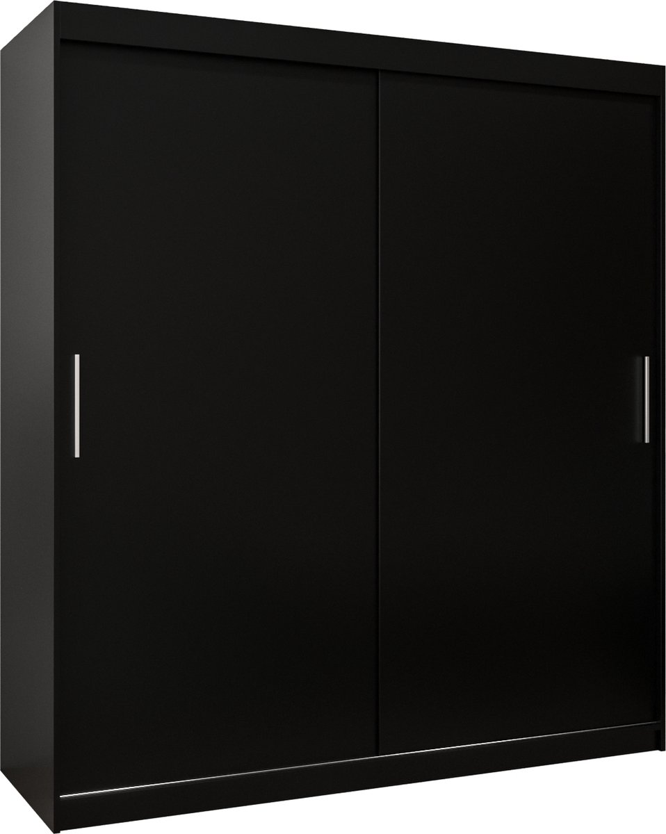 InspireME Kledingkast met 2 schuifdeuren, Modern-stijl, Kledingkast met planken (BxHxD): 180x200x62 - TORM 180 Zwart Mat met 4 lades