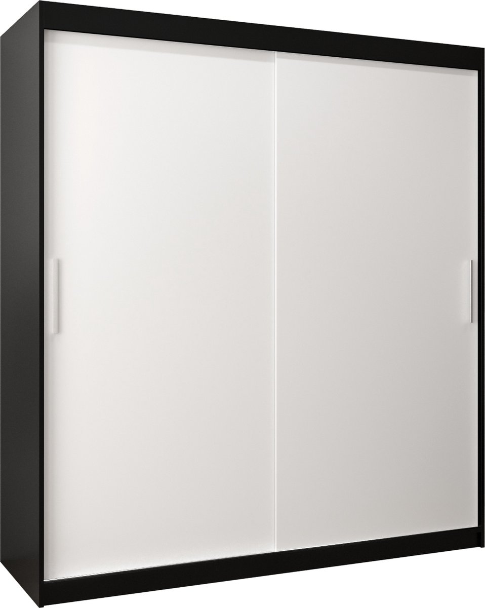 InspireME Kledingkast met 2 schuifdeuren, Modern-stijl, Kledingkast met planken (BxHxD): 180x200x62 - TORM 180 Zwart Mat + Wit Mat met 4 lades
